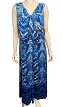 NWT Peter Nygard Blue and White Print V Neck Sleeveless Knit Maxi Dress Size XL - £37.82 GBP