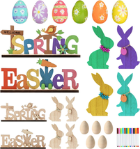 Paint Your Own Easter Egg/Bunny/Spring-Easter Sign, 12PCS DIY Wooden Easter Craf - £14.20 GBP