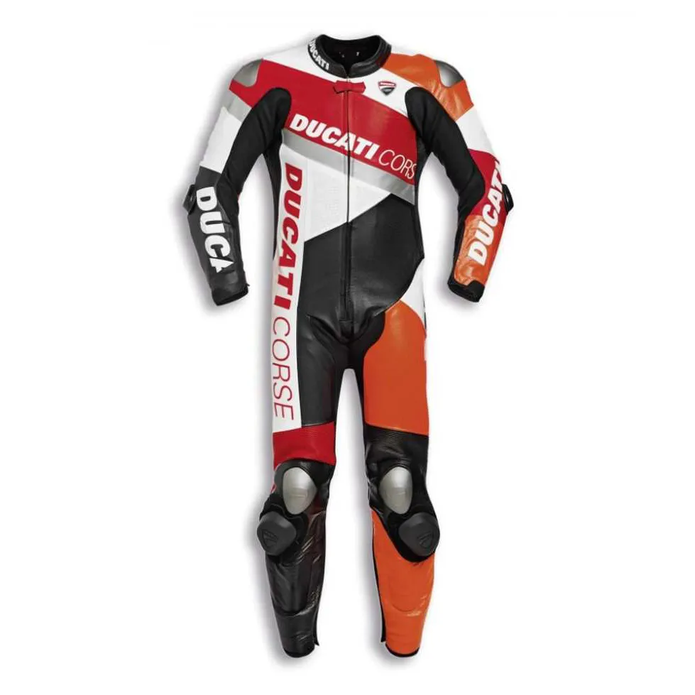 CUSTOMIZED DUCATI CORSE RED &amp; WHITE MOTORCYCLE LEATHER 1&amp;2 PIECES SUIT C... - $229.00