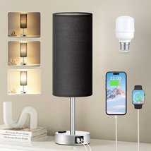 Black Bedroom Table Lamp for Bedside - 3 Way Dimmable Touch Lamp USB C a Chargin - £28.43 GBP