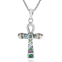 Eternal Egyptian Ankh Cross Abalone Shell Inlay .925 Silver Necklace - £20.21 GBP