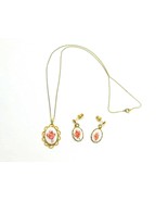 Limoges Porcelain Rose Necklace &amp; Earring Set, Artist Signed - $137.53 CAD