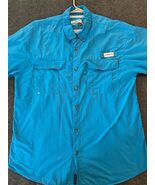 Magellan Men&#39;s Fish Gear Turquoise Large Relaxed Fit Button Down Short S... - $22.01 CAD
