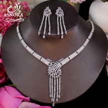New AAA Cubic Zirconia Tassel Necklace Bridal Wedding Banquet Jewelry Set for Wo - £75.70 GBP