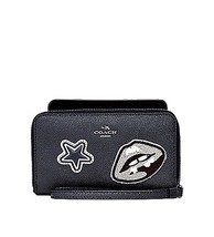 NWT Coach F11853 Leather Varsity Patches Phone Wallet Wristlet - Midnigh... - £47.89 GBP