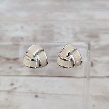 Vintage Clip On Earrings Cream &amp; Silver Tone - Fair Condition - $9.99