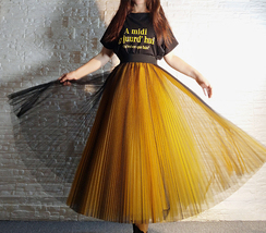 Yellow Black A-Line Pleated Tulle Skirt Outfit Women Plus Size Tulle Midi Skirt image 8