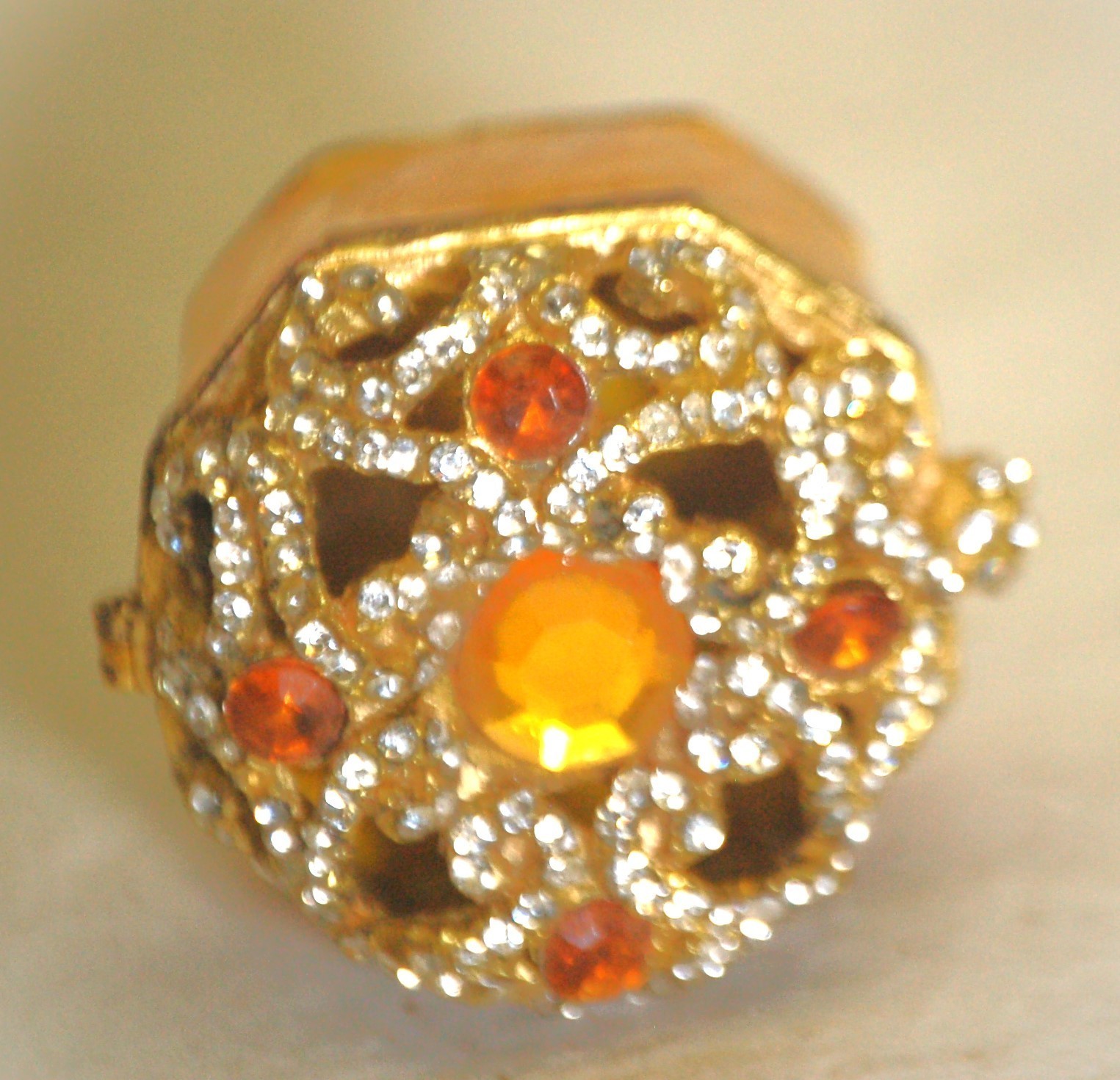 Yellow Enamel Pill Box Rhinestones Item image 2