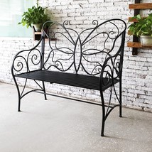 HLC Outdoor Bench Patio Outdoor Garden Bench Butterfly Cast Iron Metal with - £134.77 GBP