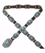 Navajo 1950s Old Pawn Style Turquoise Concho Belt Tufa Cast Sterling Silver - £1,377.18 GBP