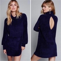 FREE PEOPLE Navy Blue Moon chenille tunic mini sweater dress Size Medium - $43.54