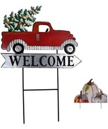 Rustic Truck Garden Stake Welcome Sign Fall Vintage Red Truck With Tree ... - £29.30 GBP
