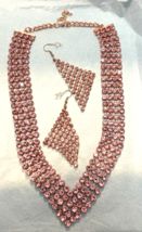 Pink Austrian Crystal Earrings and Princess Necklace 16-20 In. Rosetone ... - $26.99