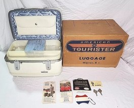 VTG American Tourister Tiara White Hardshell Makeup Train Case Original Box A - £160.25 GBP