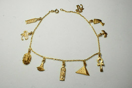 Gorgeous 18K Gold Anklet Bracelet Nefertiti Tut Scarab Isis Horus Eye Handmade - £948.08 GBP