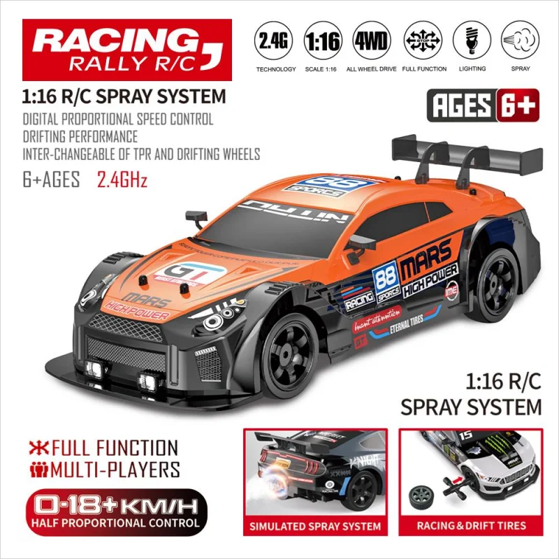 RC Cars 2.4G 4WD 1:16 Large Spray High Speed Drive Drift Car Two Type of Tire - £43.35 GBP+