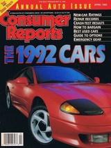 ORIGINAL Vintage 1992 Consumer Reports Magazine Cars Issue - £11.72 GBP