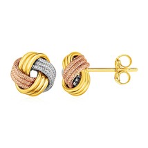 14k Tri-Color Gold Women&#39;s Classic 0.38in Love Knot Post Earrings - £138.82 GBP