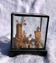 Vintage Chinese Cork Hand Carved Diorama Glass And Black Lacquer Wood Ca... - $17.00