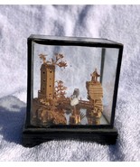 Vintage Chinese Cork Hand Carved Diorama Glass And Black Lacquer Wood Ca... - $17.00