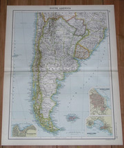 1912 Antique Map Of Argentina Chile Falklands Buenos Aires South America - £18.67 GBP