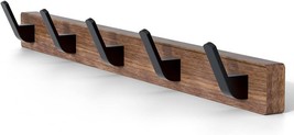 Black Walnut Wood Wall Mount Coat Rack With 5 Hooks, Adhesive Mounted Ru... - £28.80 GBP