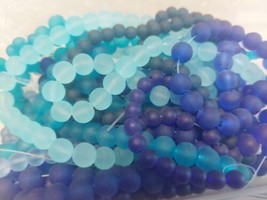 50 Blue Frosted Glass Beads Round 6mm 8mm BULK Spacers Jewelry Making Round - £6.32 GBP
