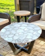 12&quot;x12&quot; White Agate Round Coffee Tabletop Sofa Side Table Handmade Home ... - $347.49