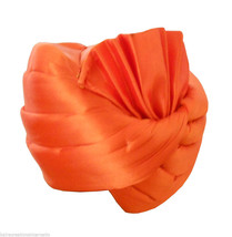 Men Pagri Indian Handmade Top Hat Kesariya Safa Turban Silk Royal Orange Small - £51.94 GBP