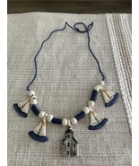 Handmade Nautical Themed Necklace Ceramic Sailboats Lighthouse - €29,69 EUR