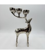 Pottery Barn Reindeer Silver Tone Holiday Votive Candelabra 12”x 7” Candle Holde - $76.50