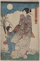 Full Moon Over Woman and a young Girl by Utagawa Kunisada - Art Print - £17.57 GBP+