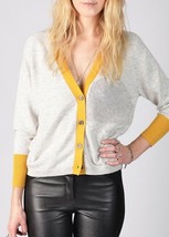 YOON Sweater CARDIGAN Soft WOOL &amp; Cashmere BLEND Sporty DEIDRE Heather G... - $128.67