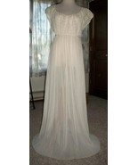 BARBIZON Goddess Ivory Pleated Semi Sheer Lace Long Nightgown~SZ 16 - $64.35