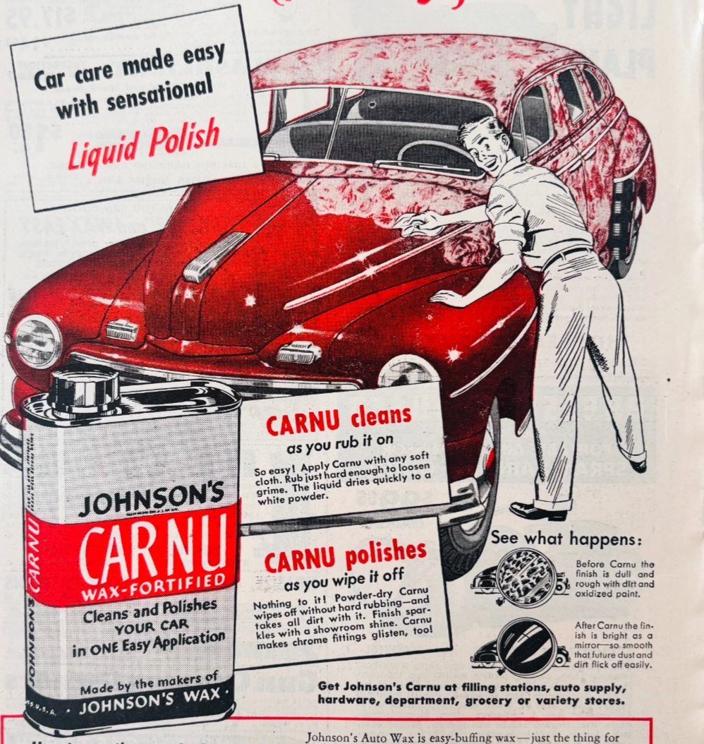 1948 Johnsons Carnu Wax Advertisement Automotive Polishing AutoWax F15U2