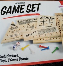 Nifty 7 Piece Wooden Game Set New. - $10.98