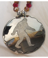 New 15&quot; Nickle Silver Bigfoot Necklace Brown Amber Bone-tail Pipe Red Beads - $203.25 CAD