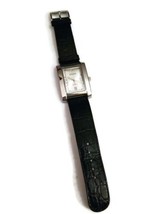 Episode Black Silver Tone Date Indicator Genuine Leather Quartz Watch - £14.52 GBP