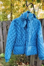 Womens LL Bean Quilted 3 In 1 Jacket Size XL Blue w Fleece Hoodie - $58.89