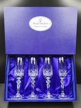 4 Royal Doulton Finest Crystal Fluted Champagne Box Set Criss Cross Fan Cut Lot - £61.81 GBP