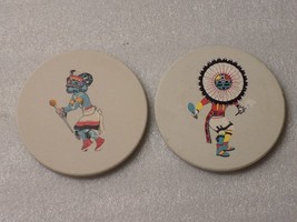 Native American Kachina Doll Hand Painted Ceramic Art Coaster Decor 2pc - $12.38