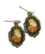 Reversed Decoupage Glass Cabochon Chrysanthemum Flowers Oval Autumn Earr... - $173.53 MXN