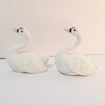 Swan Birds White Trumpeter Salt and Pepper Shakers Bone China Wedding Decor Tiny - £12.64 GBP