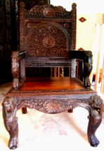 Vintage Antique Japanese Asian Hardwood Foo Dog Throne Arm Chair Carved - £1,034.97 GBP