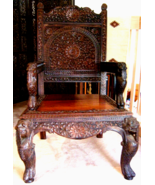 Vintage Antique Japanese Asian Hardwood Foo Dog Throne Arm Chair Carved - £1,014.81 GBP
