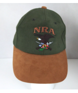 NRA Olive Green Embroidered Leather Strap Back &amp; Brown Suede Bill Baseba... - $14.84
