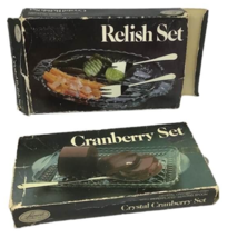 Leonard Crystal Glass Relish Cranberry Set Forks Spoon Silver Plated Vtg Lot 2 - £22.53 GBP
