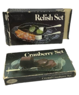 Leonard Crystal Glass Relish Cranberry Set Forks Spoon Silver Plated Vtg... - £22.44 GBP
