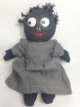 Vintage Black Americana Handmade Cloth Rag Doll Braids Blue White Checker Dress - £117.15 GBP