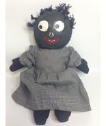 Vintage Black Americana Handmade Cloth Rag Doll Braids Blue White Checke... - $205.80 CAD